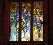 Close-up of new, Tiffany-style art glass insert