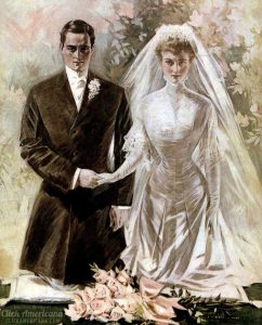 Illustration of bride and groom.