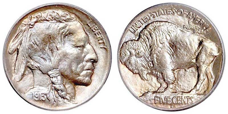 Front and back of 1913 buffalo nickel.