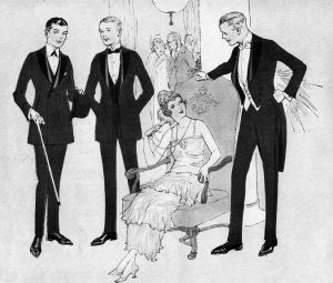 Illustration of men in tuxedos.