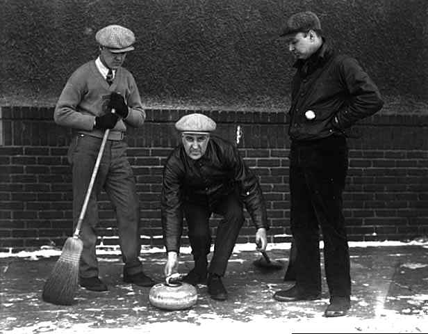 3 men at the St. Paul Curling Club in 1925