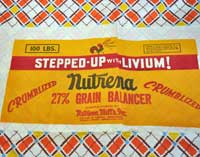 The paper label for Nutrena (a product made in Minnesota) is as bold as the geometric pattern on the fabric.