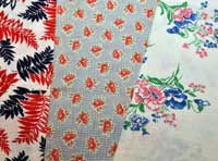 Examples of sack cloth printed with patterns for re-use as clothing. 
