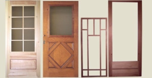 Examples of wood storm/screen doors made by Adams Architectural Millwork, in Iowa.