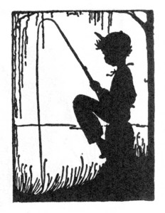 Silhouette of boy fishing.