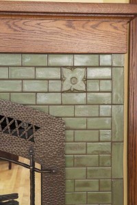 Tiled fireplace.