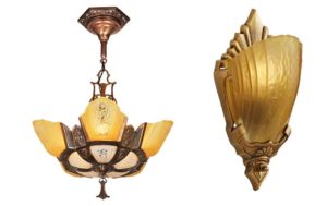 Art Deco chandelier and sconce