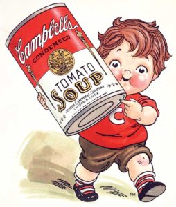 Boy carrying Cambells soup can
