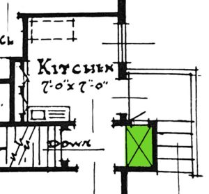 graphic of kitchen layout with refrigerator highlighted in green
