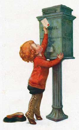 1927 illustration of a Boy mailing a valentine