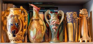 Close-up of Arts & Crafts pottery.