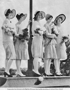 Five women with peonies.