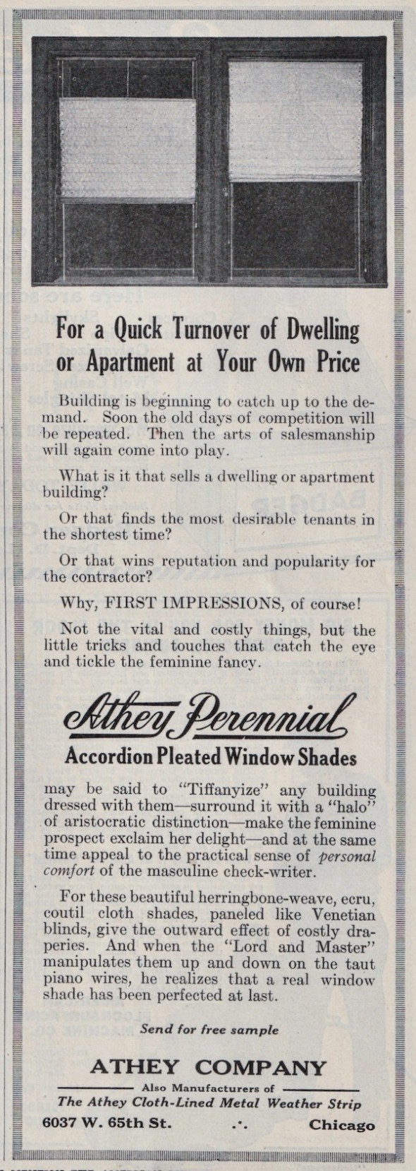 Ad for Athey Perennial blinds.