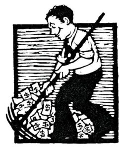 man raking up money.