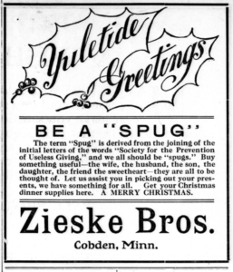 SPUG ad from Zieske Bros. store
