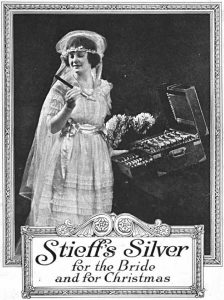 image of ad of bride holding silverware. 