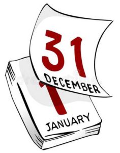 Illustration of calendar pages for December 31 and January 1.