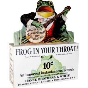 "Frog in your throat?" lozenge cardboard display ad.