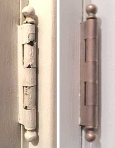 Before & after photo of hinges.