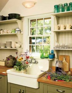 Kitchen sink with open shelving