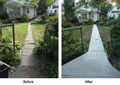 Sidewalk before & after.